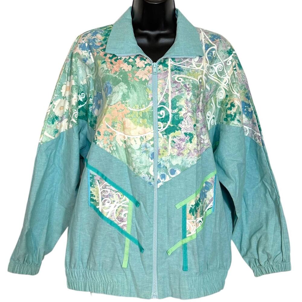 VTG SOUTHERN STITCHES WINDBREAKER JACKET 80S 90S COTTAGE GRANNY CORE FLORAL L XL